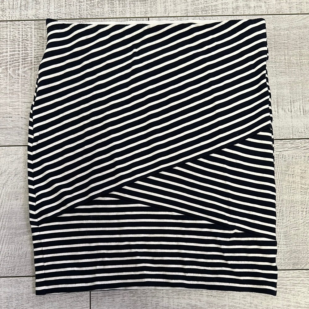 LOFT Asymmetrical Black and White Striped Skirt